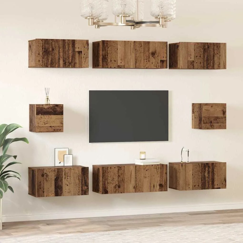vidaXL Σετ επίπλου τηλεόρασης Επιτοίχιο 8 pcs Παλαιό ξύλο