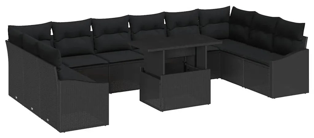vidaXL Σετ Καναπέ Κήπου με μαξιλάρι 11 pcs Μαύρο 100 x 55 x 73 εκ.