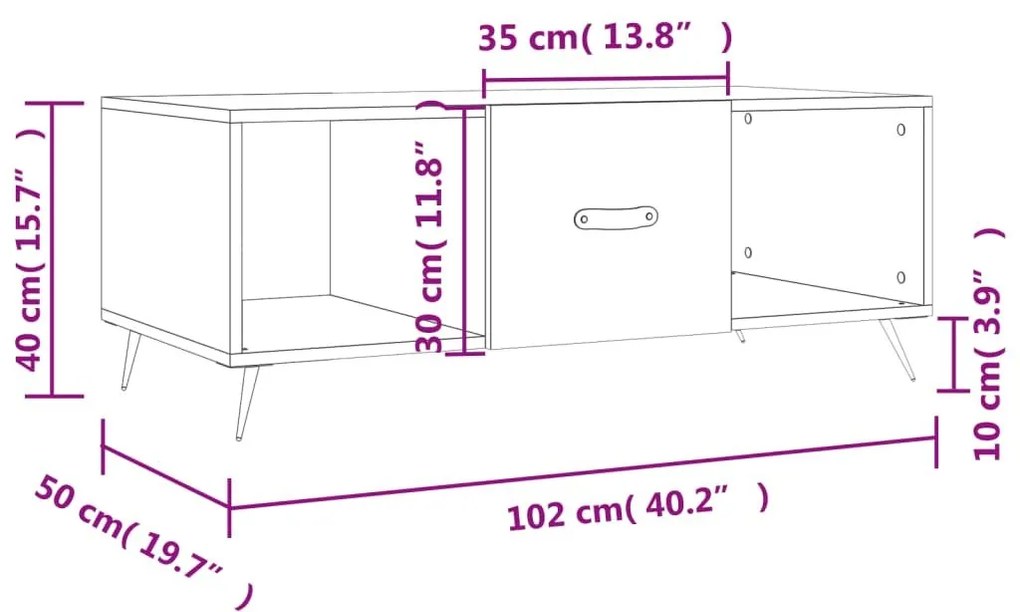 Τραπεζάκι Σαλονιού Καφέ Δρυς 102x50x40 εκ. Επεξεργασμένο Ξύλο - Καφέ