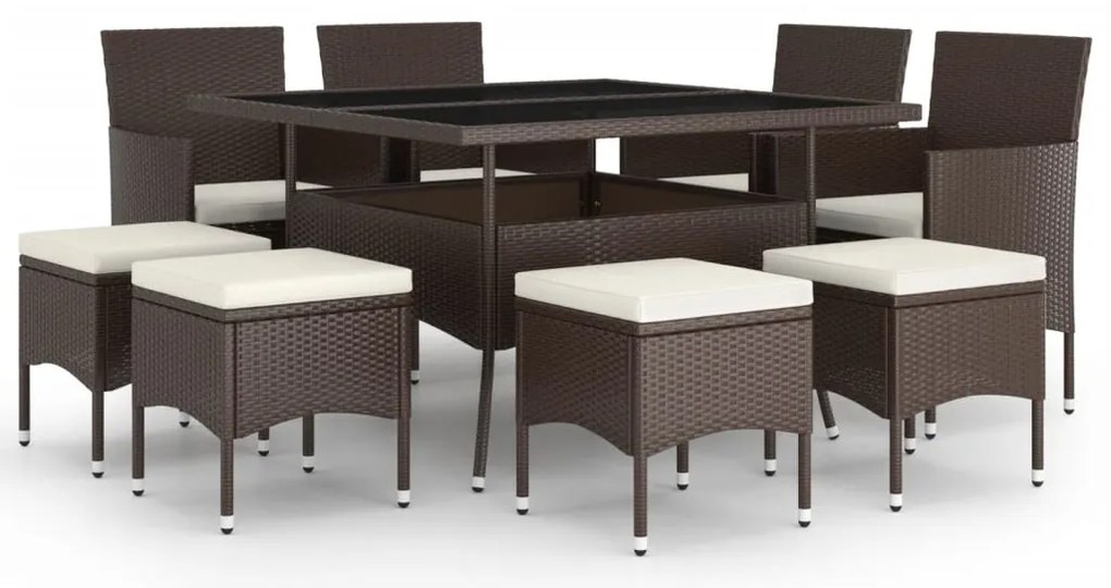 vidaXL Σετ Τραπεζαρίας Κήπου 9 Τεμαχίων Καφέ από Συνθετικό Ρατάν