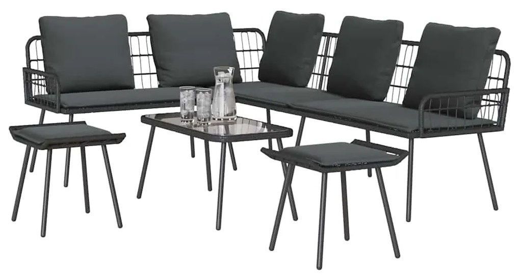 vidaXL Σετ Καναπέ Κήπου 4 pcs Μαύρο συνθετικό ρατάν