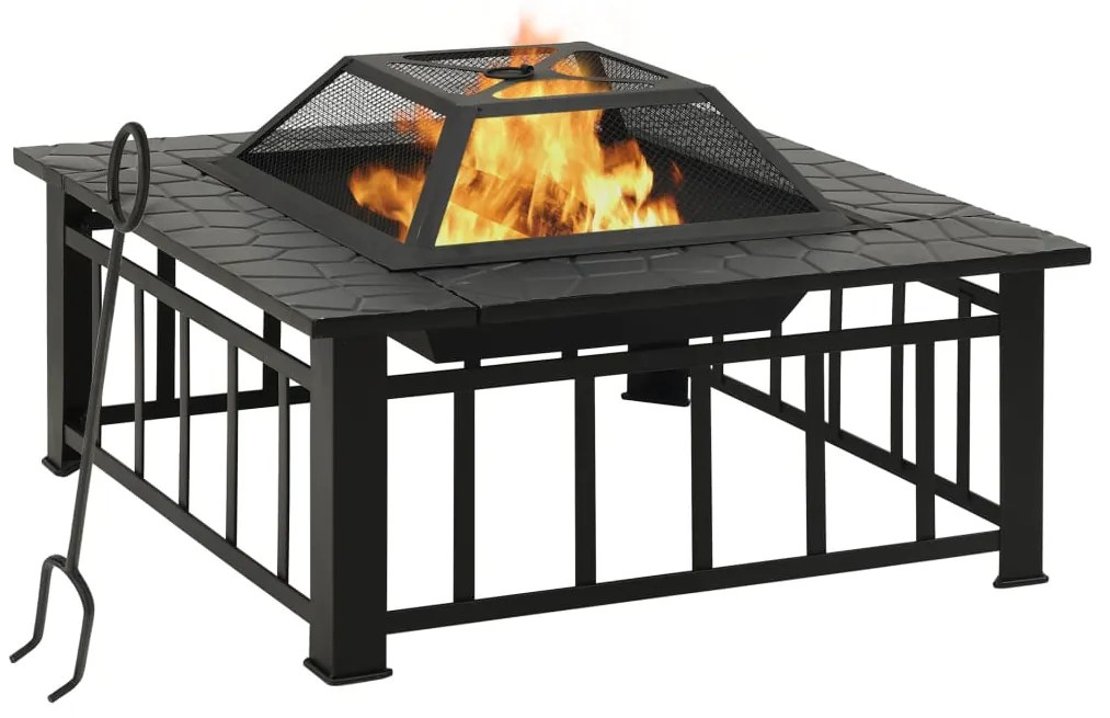 vidaXL Τζάκι Εξωτερικού Χώρου με Σκαλιστήρι 79x79x46,5 εκ. Ατσάλινο