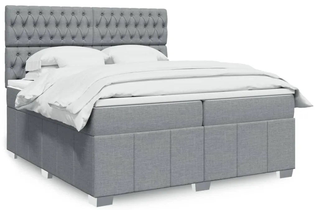 Κρεβάτι Boxspring με Στρώμα Ανοιχτό Γκρι 200x200 εκ. Υφασμάτινο