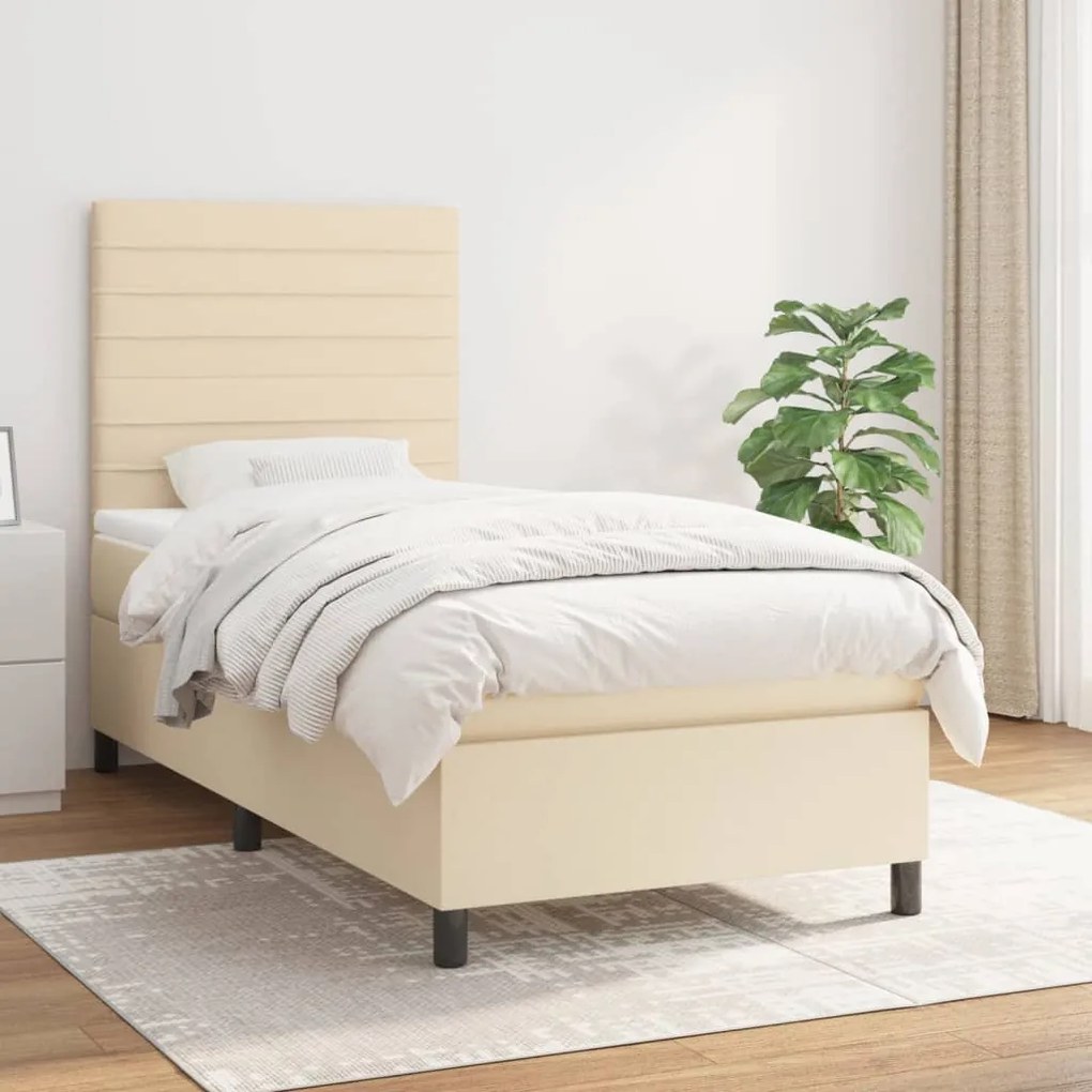 Κρεβάτι Boxspring με Στρώμα Κρεμ 100 x 200 εκ. Υφασμάτινο