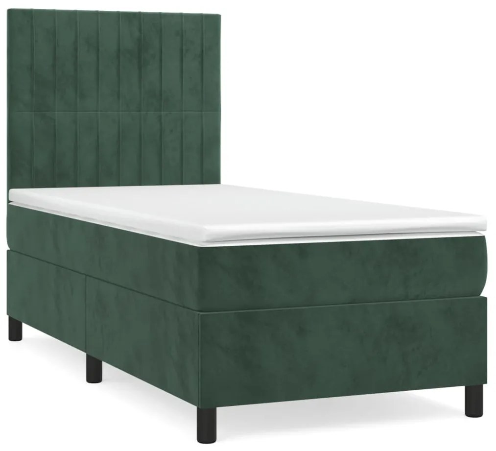 vidaXL Κρεβάτι Boxspring με Στρώμα Σκούρο Πράσινο 90x200 εκ. Βελούδινο