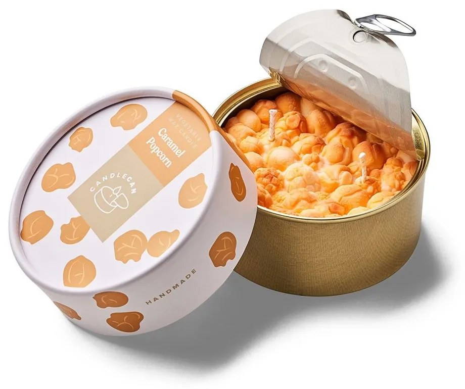 Αρωματικό Φυτικό Κερί Γκουρμέ Σε Κονσέρβα Caramel Popcorn Candle Hand Vegetable Candle