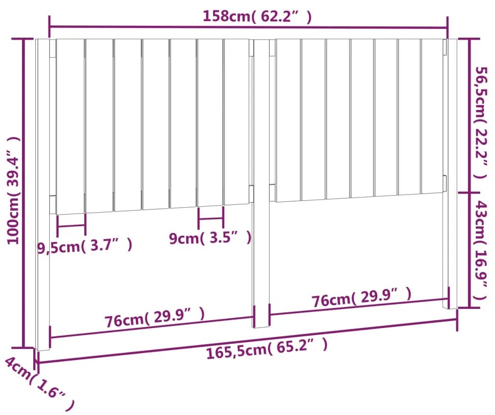 vidaXL Κεφαλάρι Κρεβατιού 165,5x4x100 εκ. από Μασίφ Ξύλο Πεύκου