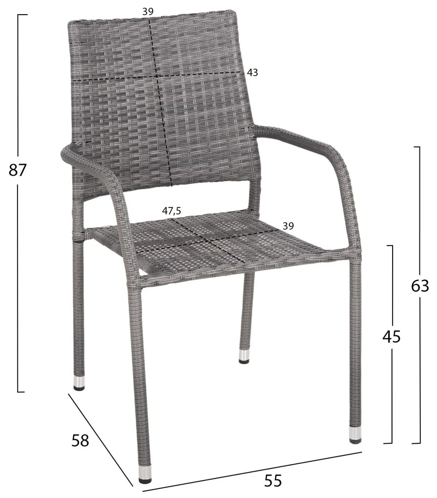 Καρέκλα - Πολυθρόνα MORNER C6074.02 Μεταλλική με Γκρί Rattan 55x58x87Υ εκ. 55x58x87 εκ.