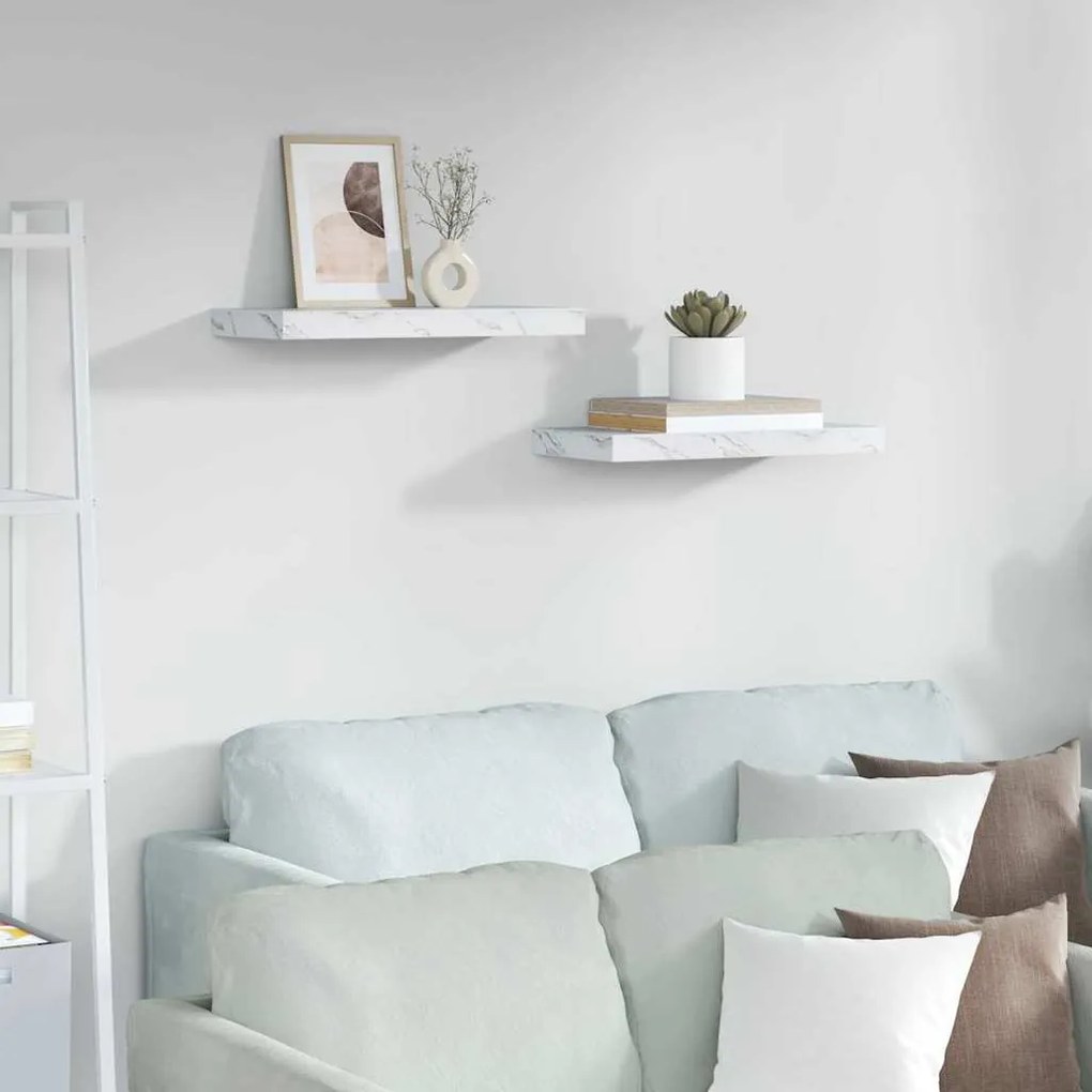 Ράφι Τοίχου Επιτοίχιο 2 pcs Λευκό Μάρμαρο 50 x 23,5 x 4 εκ