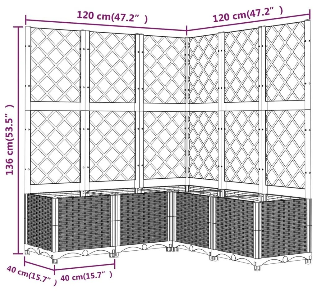 Ζαρντινιέρα Κήπου με Καφασωτό Λευκή 120x120x136 εκ. Πολυπροπ. - Λευκό