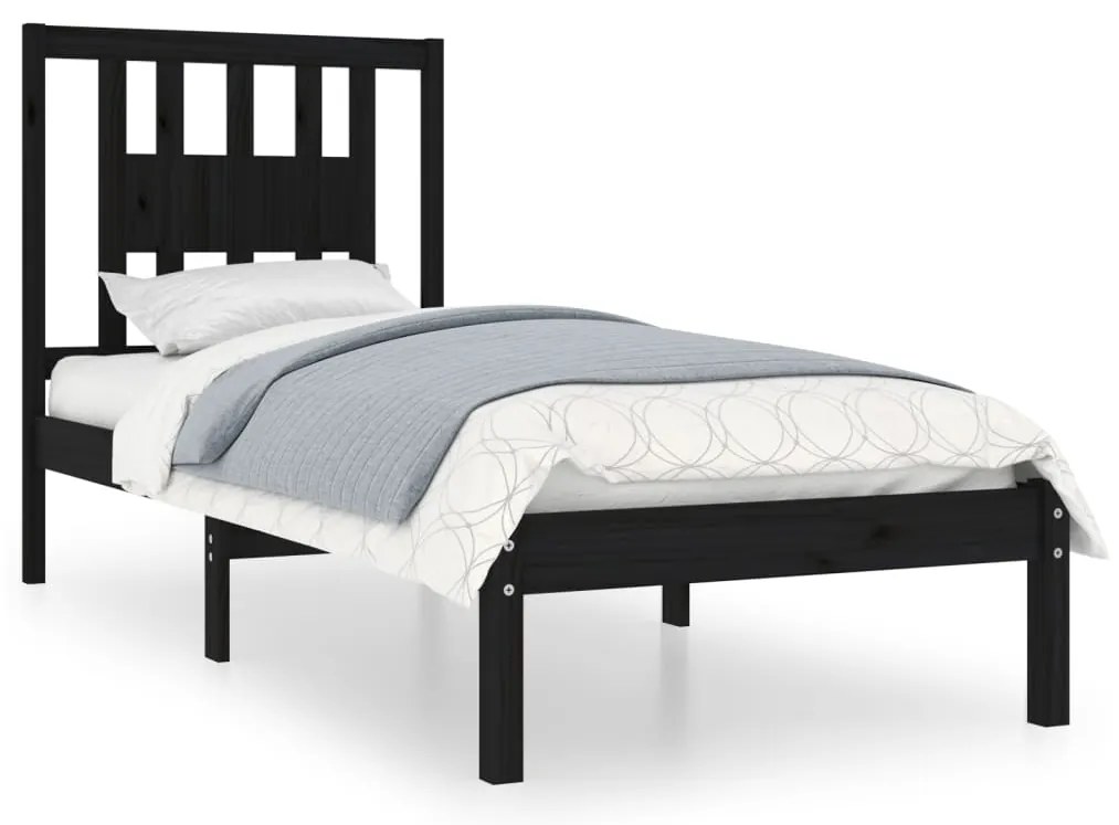 vidaXL Πλαίσιο Κρεβατιού Μαύρο 75 x 190εκ. από Μασίφ Ξύλο Small Single