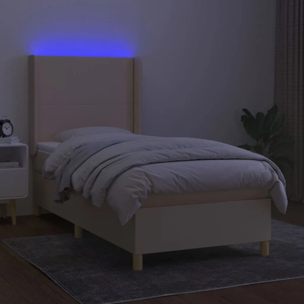 ΚΡΕΒΑΤΙ BOXSPRING ΜΕ ΣΤΡΩΜΑ &amp; LED ΚΡΕΜ 90X190 ΕΚ. ΥΦΑΣΜΑΤΙΝΟ 3138682