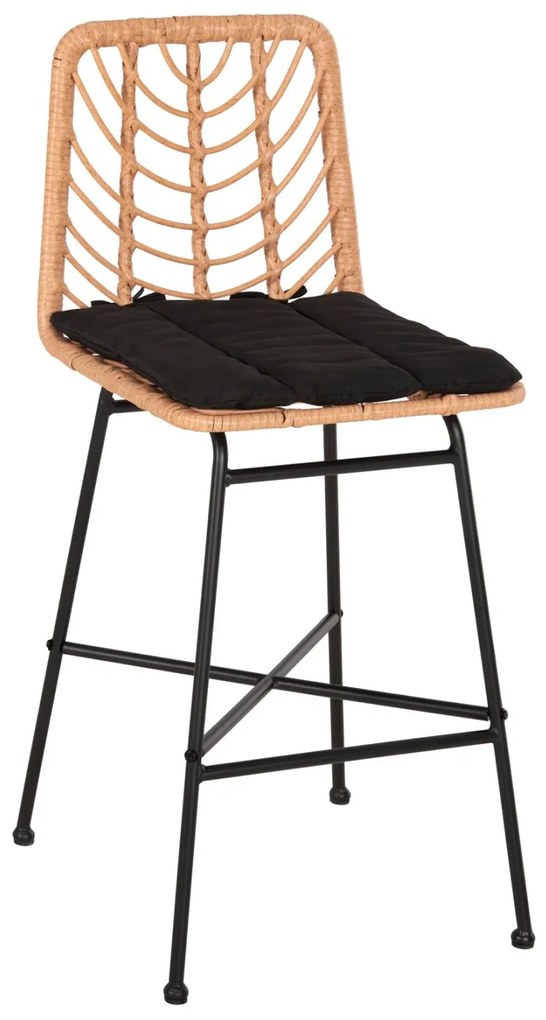 Σκαμπό Μπαρ GERALD C5707.11 Μεταλλικό Μεσαίου Ύψους με Μπεζ Wicker &amp; Μαύρο Μαξιλάρι 47x47x101Υεκ. 47x47x101 εκ.