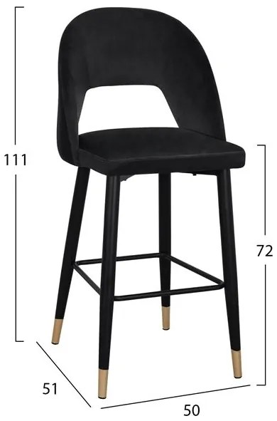 ΣΚΑΜΠΟ ΜΠΑΡ HARPER HM8526.04 ΒΕΛΟΥΔΟ ΜΑΥΡΟ ΜΕ ΜΕΤΑΛΛΙΚΟ ΣΚΕΛΕΤΟ 50Χ51Χ111Υ εκ.
