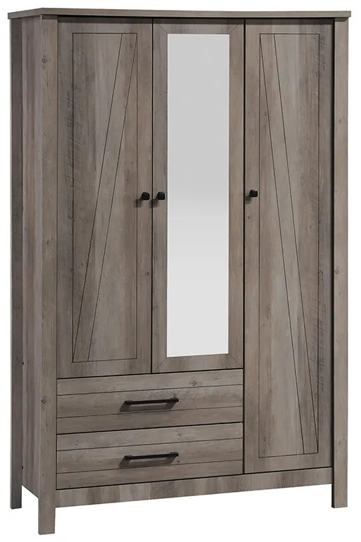 Ντουλάπα ρούχων Tara τρίφυλλη καθρέπτης rustic oak 121x52x193εκ Υλικό: MDF &amp; CLIPBOARD 16mm &amp; 50mm WITH PAPER WOOD 123-000171