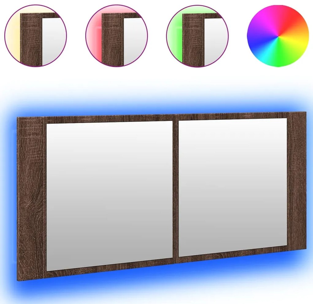 Ντουλάπι Μπάνιου με Καθρέφτη/LED Καφέ Δρυς 100x12x45 εκ. - Καφέ
