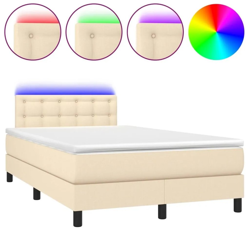 Κρεβάτι Boxspring με Στρώμα &amp; LED Κρεμ 120x200 εκ. Υφασμάτινο - Κρεμ