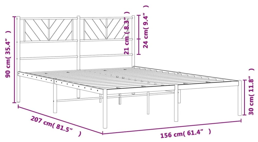 Πλαίσιο Κρεβατιού με Κεφαλάρι Μαύρο 150 x 200 εκ. Μεταλλικό - Μαύρο