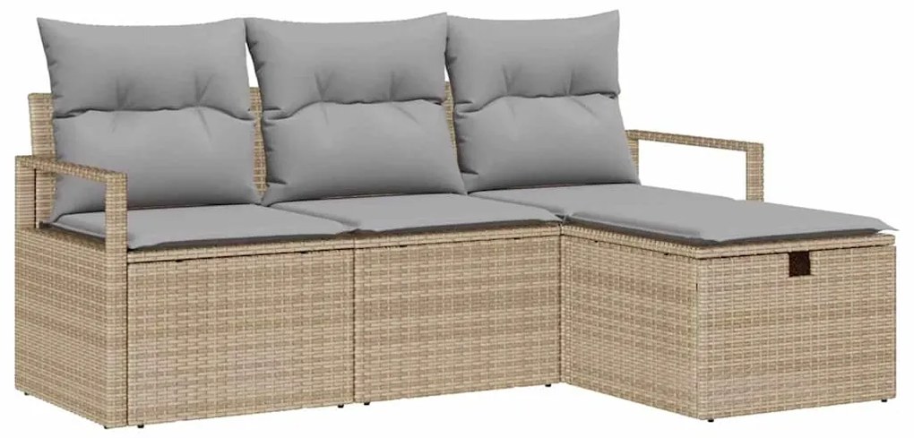 vidaXL Σετ Καναπέ Κήπου με μαξιλάρι 4 pcs Μπεζ Πολυ ράταν