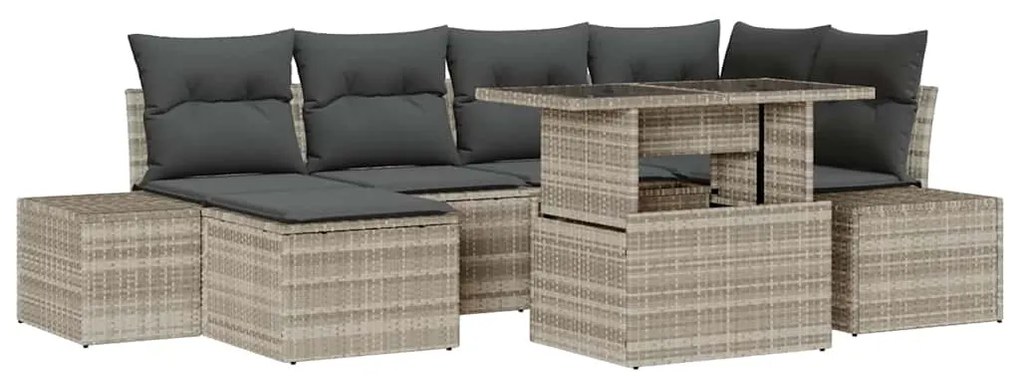 vidaXL Σετ Καναπέ Κήπου με αποθήκευση 7 pcs Ανοιχτό γκρι Πολυ ράταν