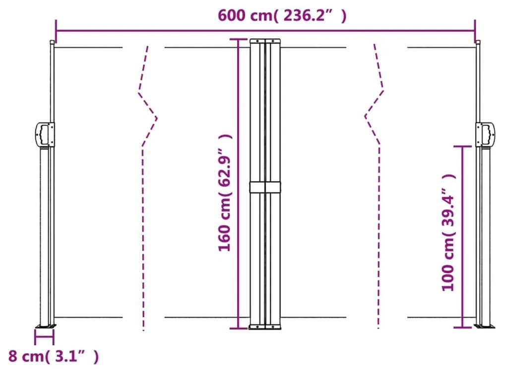 Σκίαστρο Πλαϊνό Συρόμενο Ανθρακί 160 x 600 εκ. - Ανθρακί