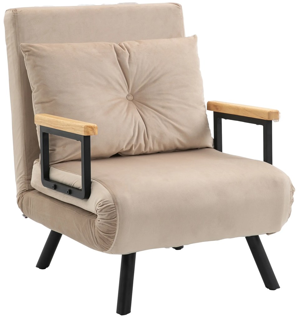 HOMCOM Πολυθρόνα Relax σε Σκανδιναβικό Σχέδιο, Πολυθρόνα Ανάκλισης, Πολυθρόνα Ανάγνωσης. περιλαμβάνει Μαξιλάρι με Κουμπιά, Μαύρο + Φυσικό