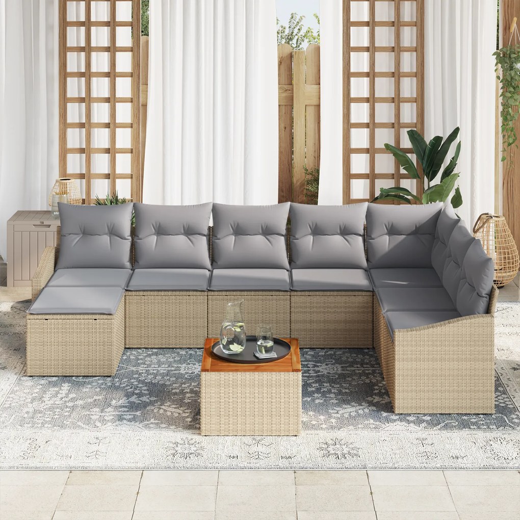 vidaXL Σετ Καναπέ Κήπου 9 pcs Beige, ανοιχτό γκρι