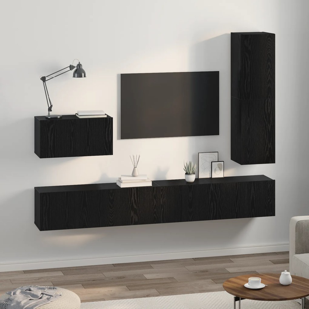 vidaXL Σετ επίπλου τηλεόρασης 4 pcs Μαύρη Δρυς 30.5 x 30 x 110 εκ.
