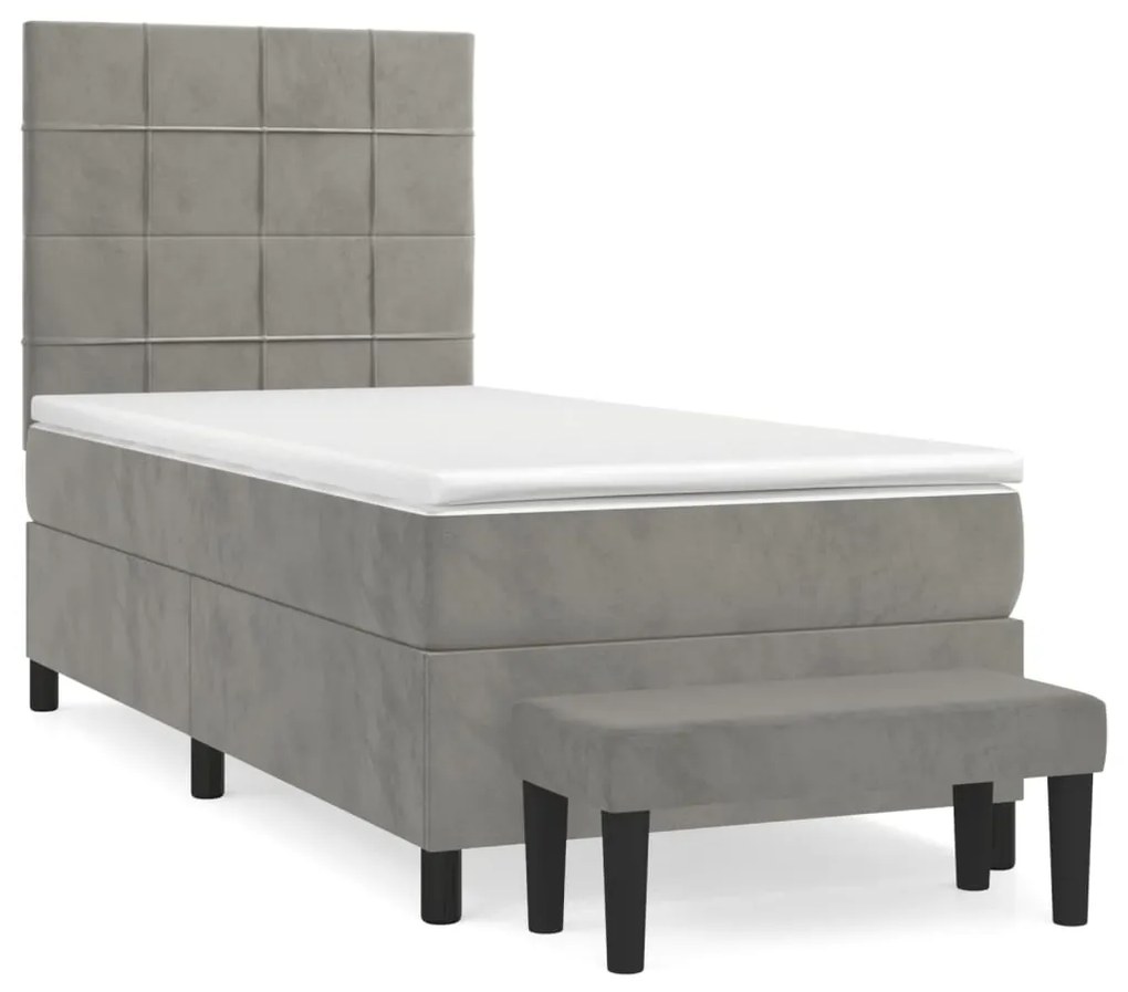 vidaXL Κρεβάτι Boxspring με Στρώμα Ανοιχτό Γκρι 90x200 εκ. Βελούδινο