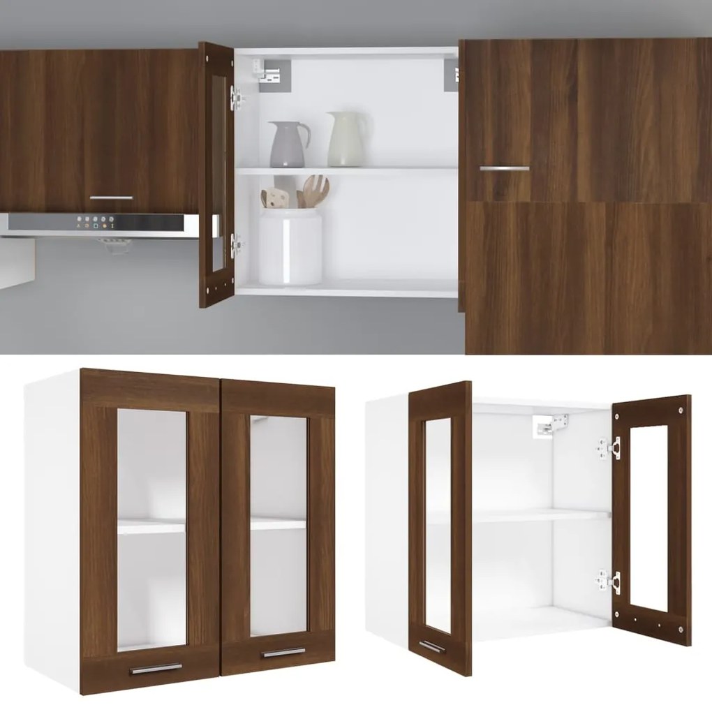 vidaXL Κρεμαστό Γυάλινο Ντουλάπι "Lyon" Καφέ Δρυς 60x31x60 εκ. από Τεχνητό Ξύλο