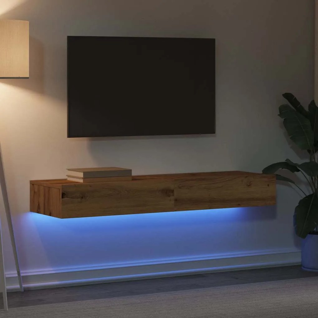 Σετ ντουλάπι τηλεόρασης 2 τεμαχίων με φώτα LED Artisan Oak 856346