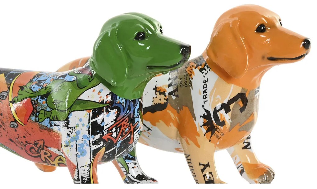 Διακοσμητική Φιγούρα Home ESPRIT Κίτρινο Πράσινο Πολύχρωμο Σκύλος 20 X 6 X 11,5 CM (x2)