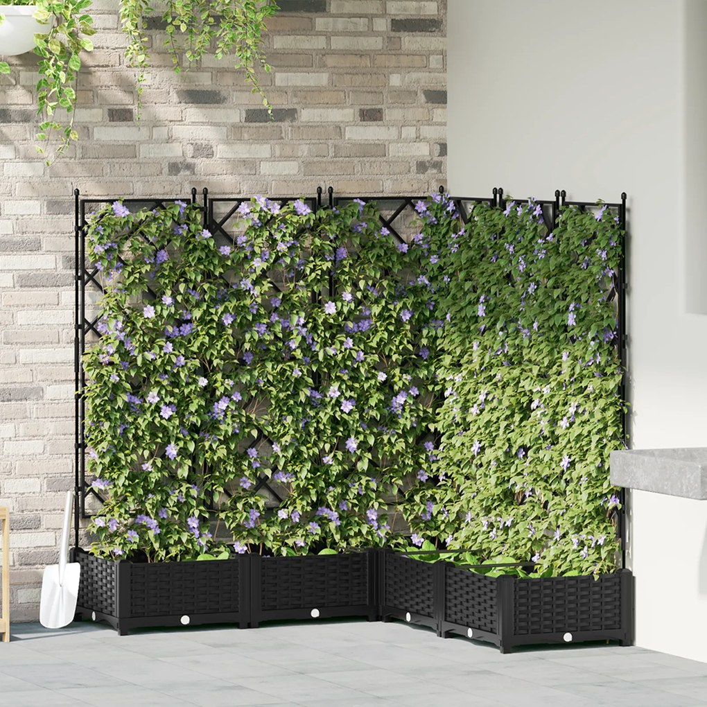 vidaXL Γλάστρα Κήπου με Τρέλις 5 τεμ Μαύρη 120x120x125.5 εκ