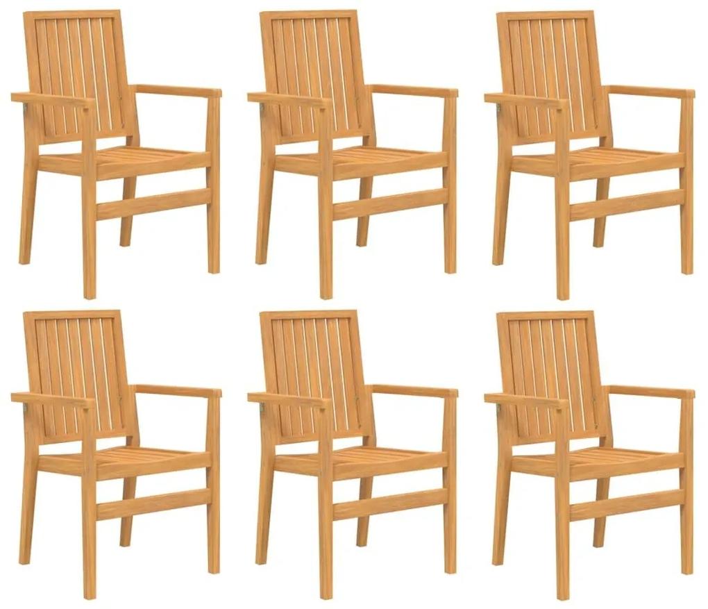 Καρέκλες Κήπου Στοιβαζόμενες 6 τεμ. 56,5x57,5x91 εκ. Μασίφ Teak - Καφέ