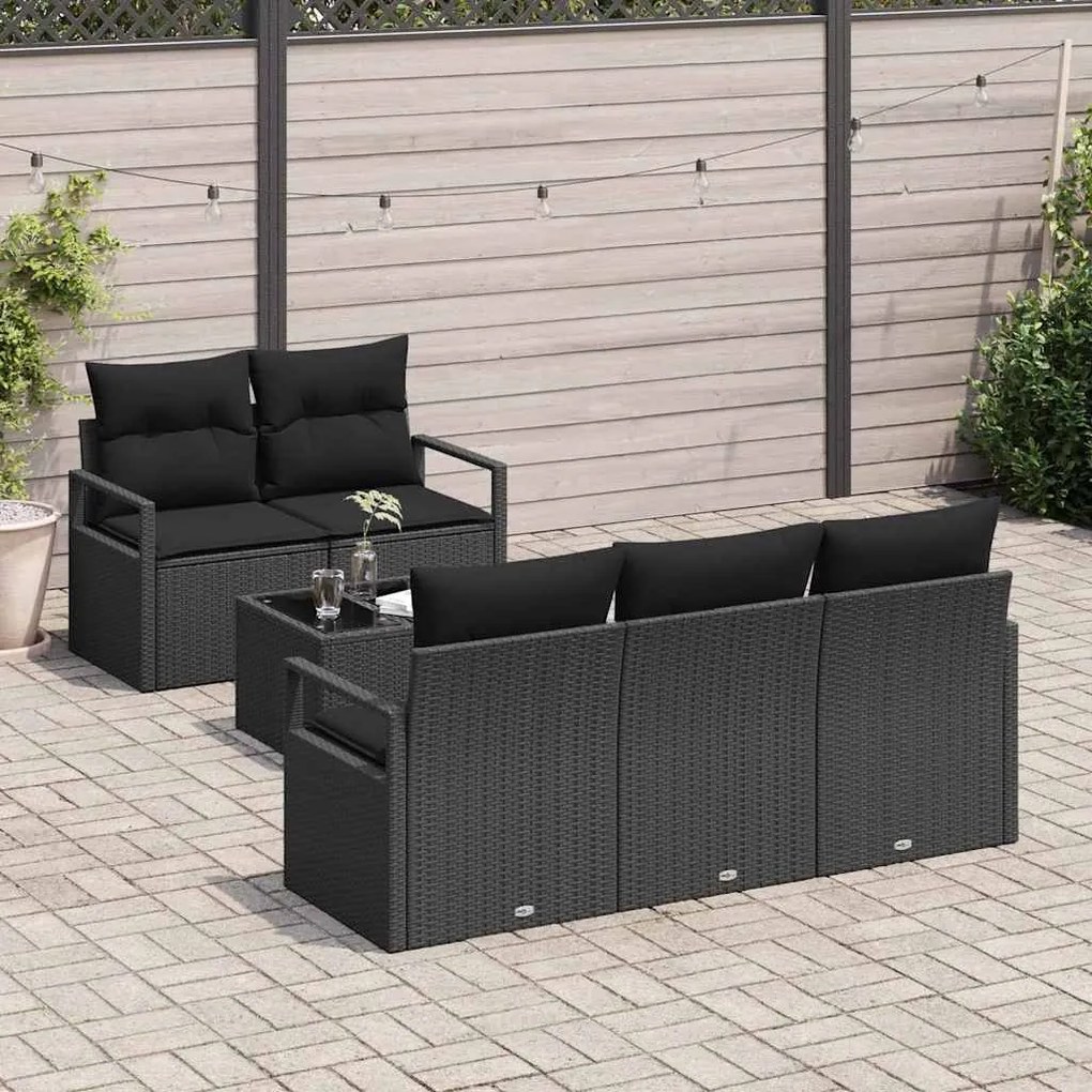 vidaXL Σετ Καναπέ Κήπου 6 pcs Μαύρο 55 x 55 x 37 εκ συνθετικό ρατάν