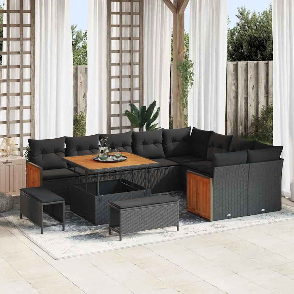 vidaXL Σετ Καναπέ Κήπου με μαξιλάρι 12 pcs Μαύρο 100 x 100 x 71 cm