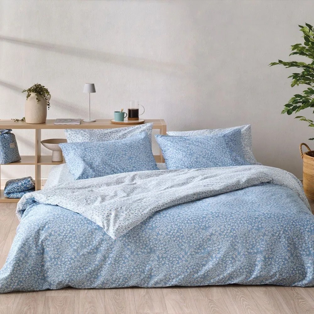 Παπλωματοθήκη Dalida 01 (Σετ 3τμχ) Blue-White Kentia Υπέρδιπλo 225x245cm 100% Βαμβάκι