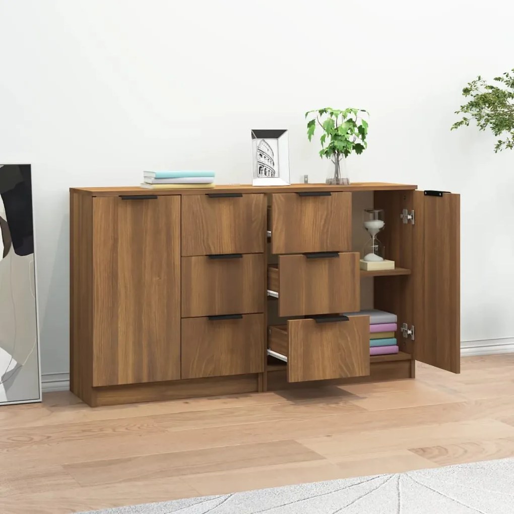 vidaXL Συρταριέρες 2 τεμ. Καφέ Δρυς 60x30x70 εκ. Επεξεργασμένο Ξύλο