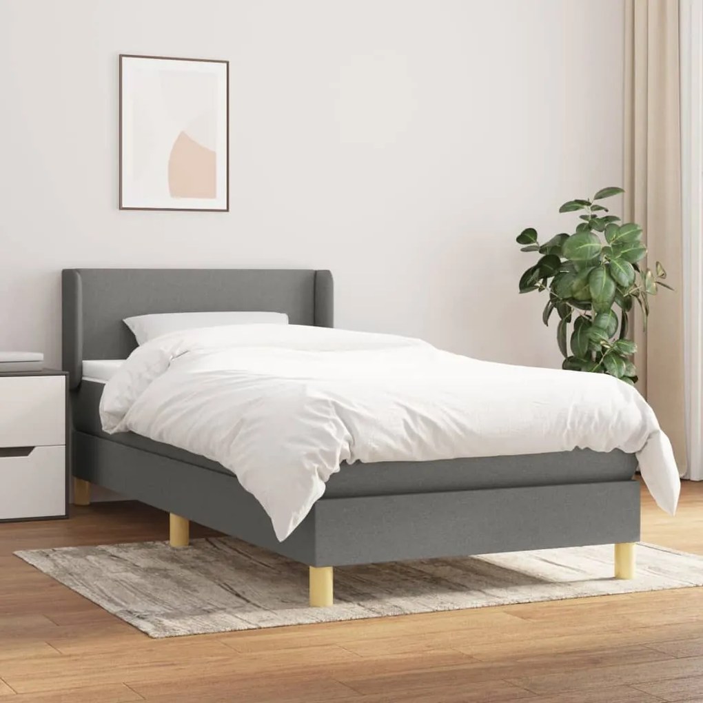 Κρεβάτι Boxspring με Στρώμα Σκούρο Γκρι 100x200 εκ. Υφασμάτινο