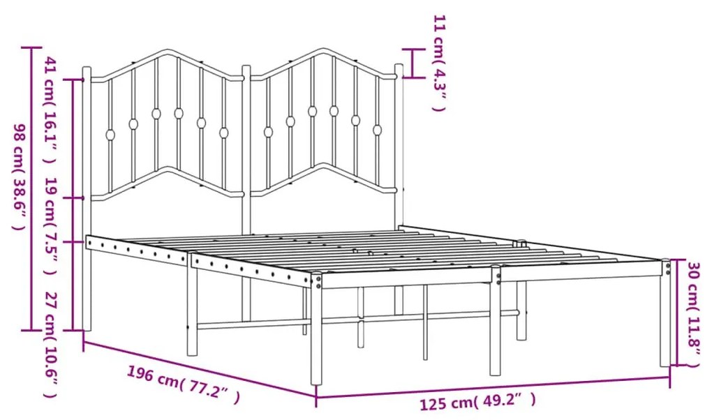 Πλαίσιο Κρεβατιού με Κεφαλάρι Μαύρο 120 x 190 εκ. Μεταλλικό - Μαύρο