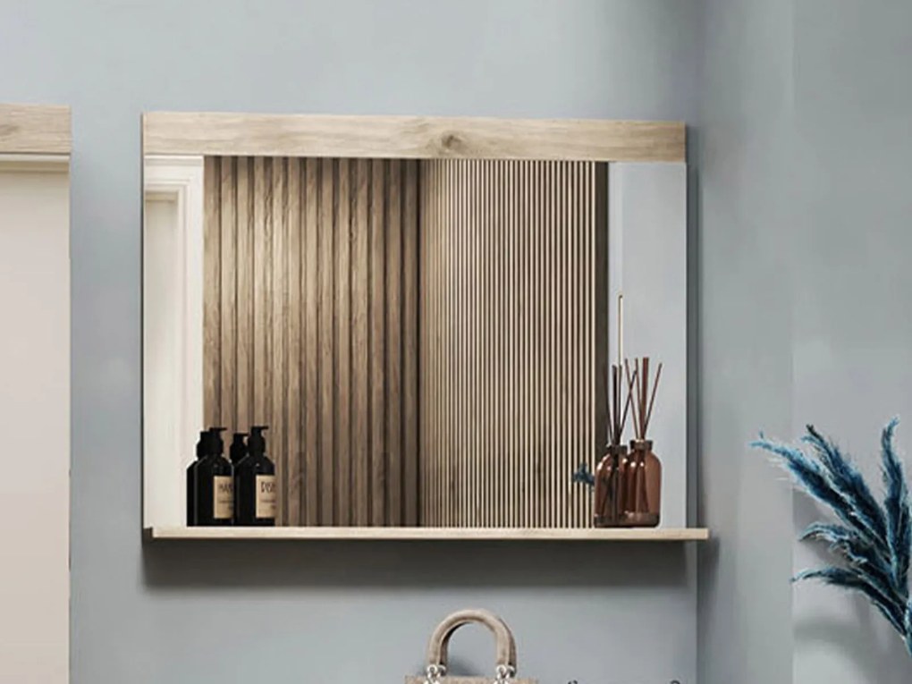 AMBER Καθρέπτης Τοίχου με White Oak/Sateen Ξύλινο Πλαίσιο 90x69x16cm