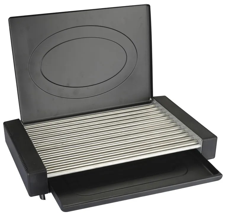 Ηλεκτρική σχάρα με καπάκι Rosberg R51015M, 1800W, 35x22 cm, 12 σωληνωτές νευρώσεις, δίσκος λίπους, Μαύρο
