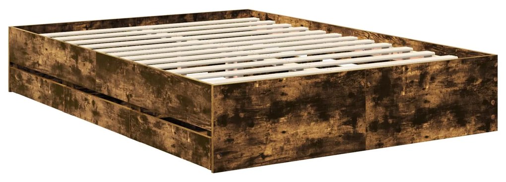 vidaXL Σκελετός Κρεβατιού Καπνιστό Δρύς 135 x 190 cm Μηχανήματος Ξύλο