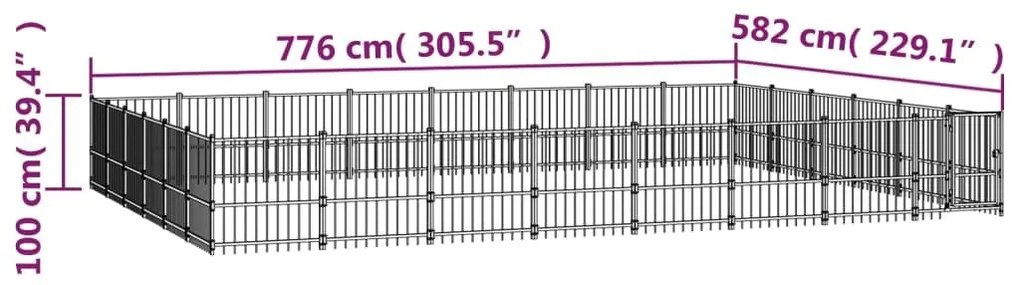Κλουβί Σκύλου Εξωτερικού Χώρου 45,16 μ² από Ατσάλι - Μαύρο