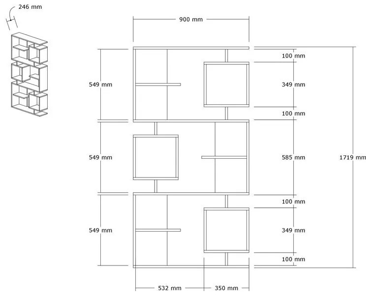 Βιβλιοθήκη Cubix sonoma - ανθρακί 90x24,6x171,90 εκ. 90x24.6x171.9 εκ.