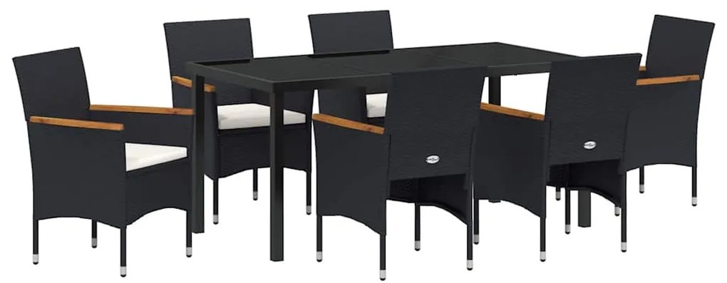 vidaXL Σέτ φαγητού για κήπο με μαξιλάρι 7 pcs Μαύρο συνθετικό ρατάν