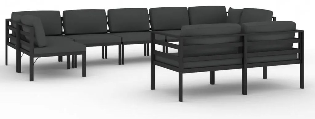 vidaXL Σαλόνι Κήπου 9 Τεμαχίων Ανθρακί Αλουμινίου με Μαξιλάρια