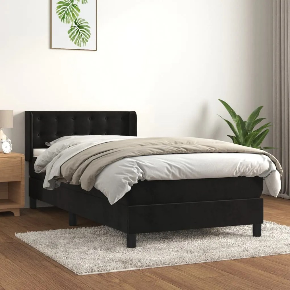 vidaXL Κρεβάτι Boxspring με Στρώμα Μαύρο 90x190 εκ. Βελούδινο