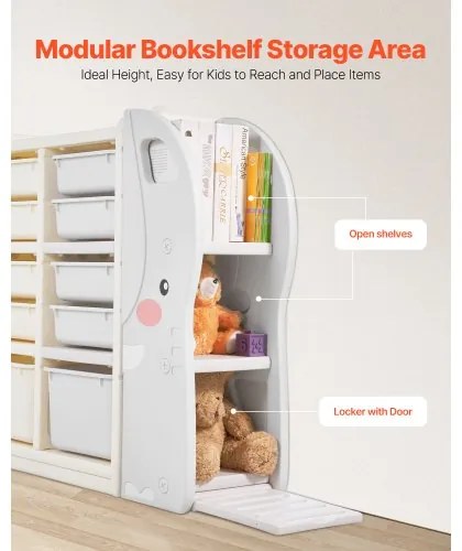 VEVOR 4-Tier Kids Toy Storage with 10 Plastic Movable Bins Elephant-Shape