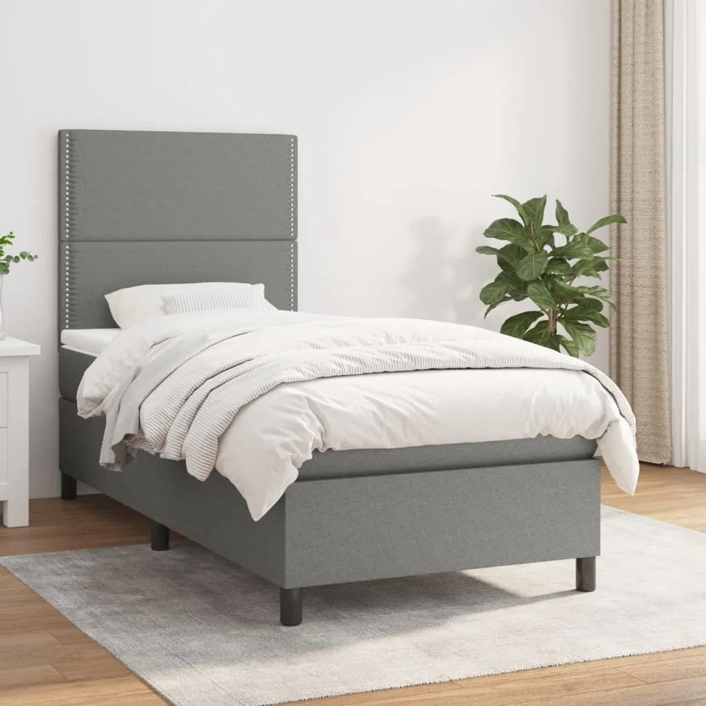 ΚΡΕΒΑΤΙ BOXSPRING ΜΕ ΣΤΡΩΜΑ ΣΚΟΥΡΟ ΓΚΡΙ 90X200 ΕΚ. ΥΦΑΣΜΑΤΙΝΟ 3141666